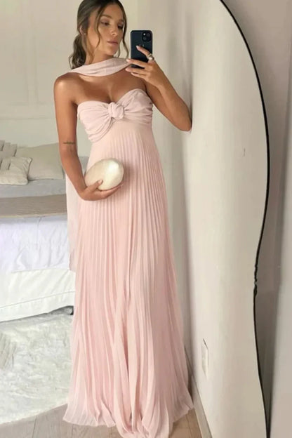 Chiffon A-Line Sweetheart Strapless Long Party Prom Dress