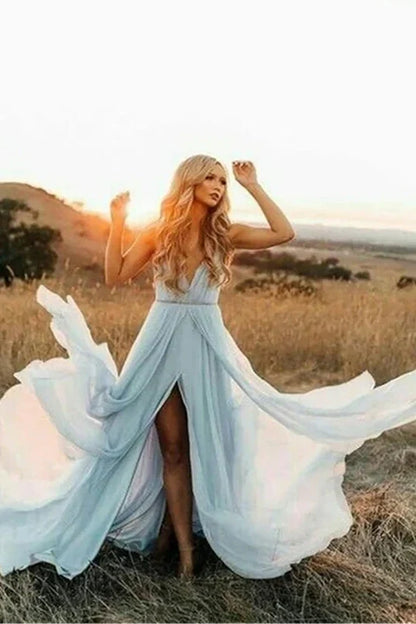 Chiffon A-Line V-Neck Sleeveless Summer Wedding Dress