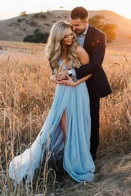 Chiffon A-Line V-Neck Sleeveless Summer Wedding Dress
