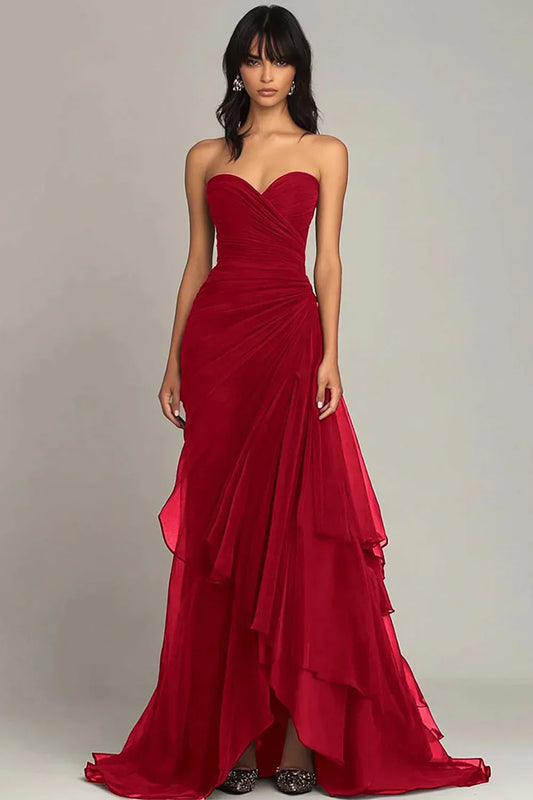 Chiffon Sweetheart Strapless Empire A-Line Party Prom Dress
