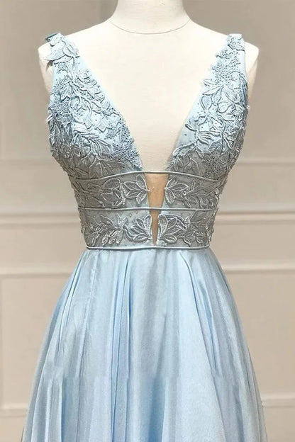 Chiffon V-Neck Sleeveless Appliques A-Line Prom Dress