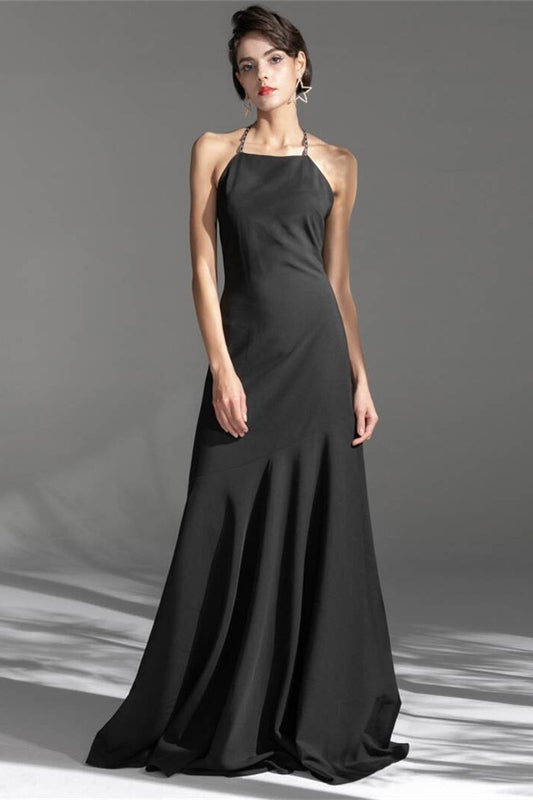 Classic Satin Open Back Black Party Prom Dress