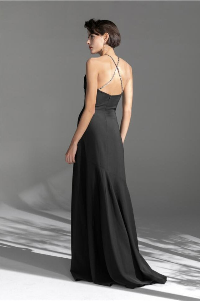 Classic Satin Open Back Black Party Prom Dress
