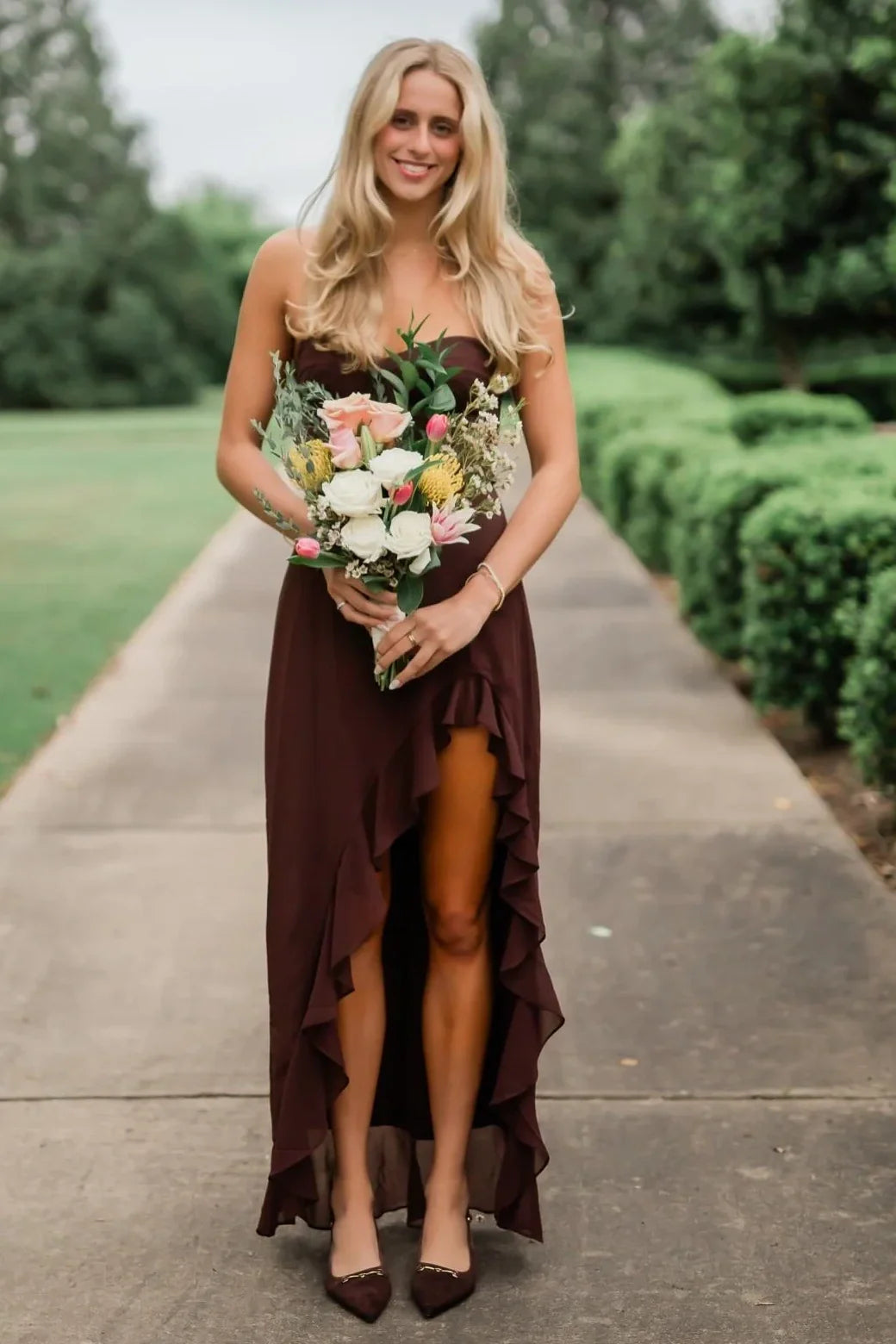 Classic Sweetheart Strapless Chiffon Party Prom Dress With Ruffle Slit