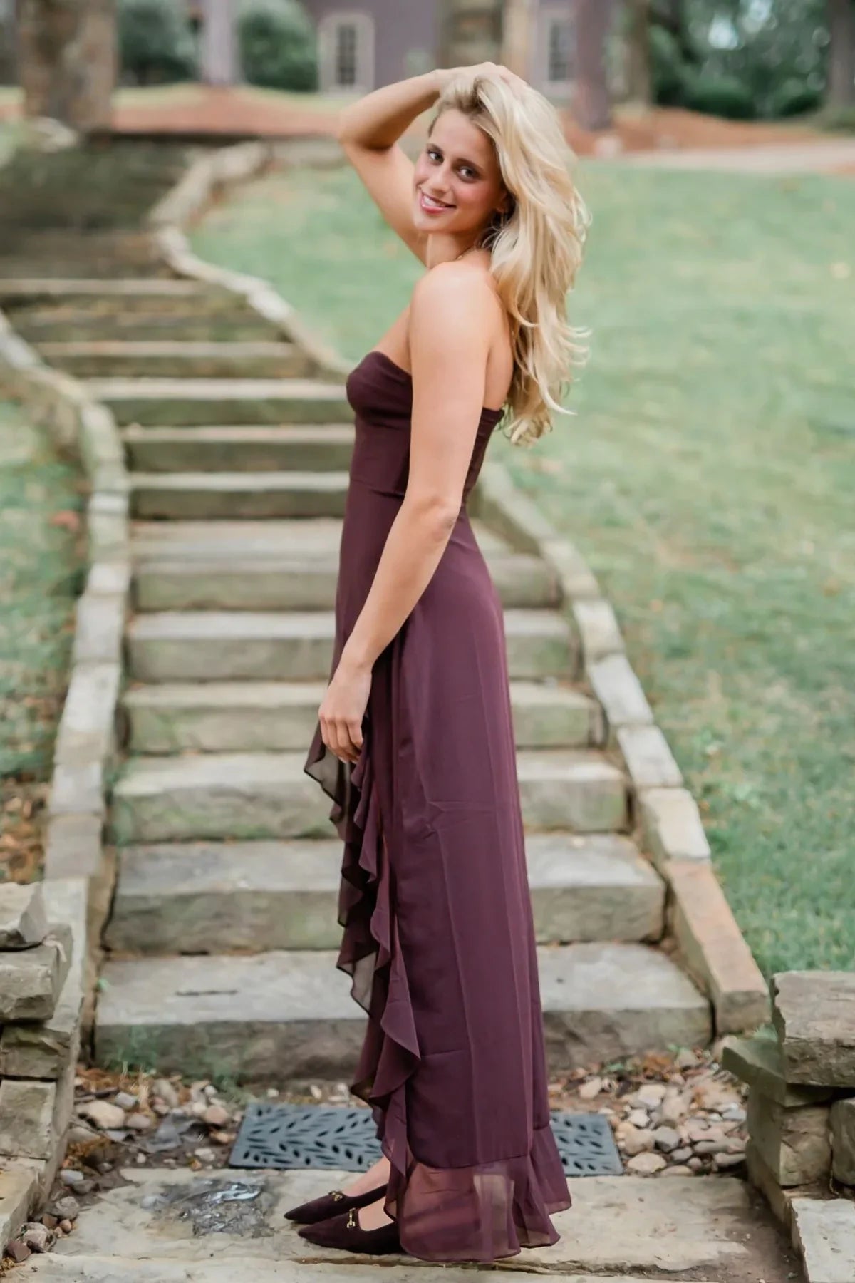 Classic Sweetheart Strapless Chiffon Party Prom Dress With Ruffle Slit