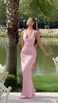 Classy V Neck Prom Dresses Satin Straps Mermaid Formal Gown