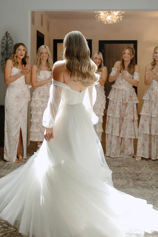 Couture Sweetheart Long Sleeves Chiffon A-Line Wedding Dress