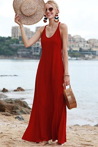 Cross Back Red Chiffon Maxi Dress