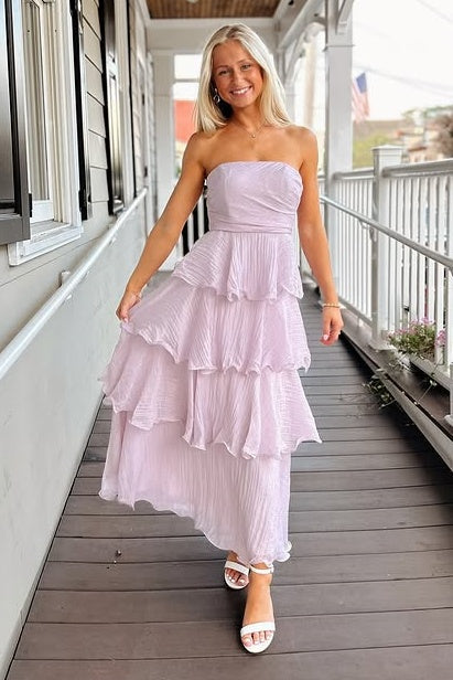 Cute Chiffon A-Line Empire Strapless Tiered Party Prom Dress