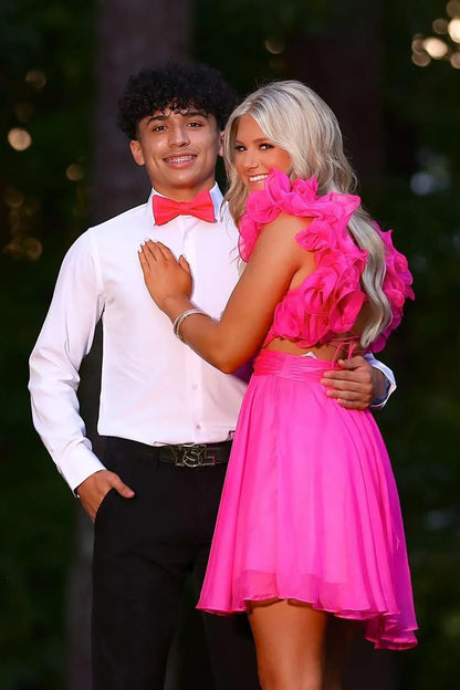 Cute Chiffon A-Line V-Neck Ruffled Sleeves Short Homecoming Dress