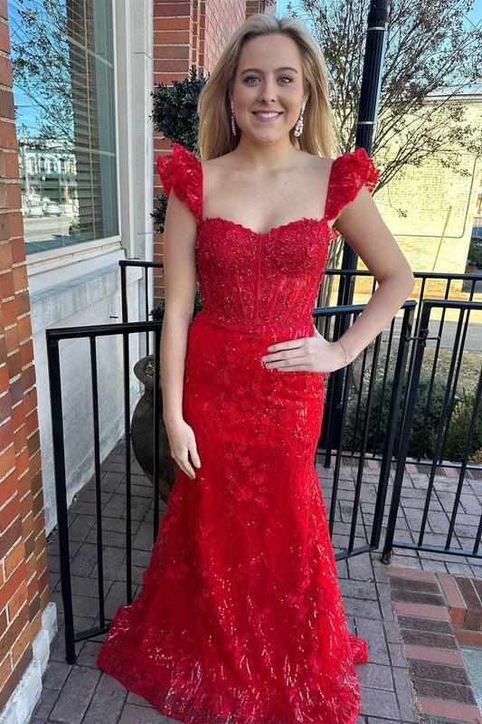 Cute Lace Appliques Sweetheart Spaghetti Straps Prom Dress
