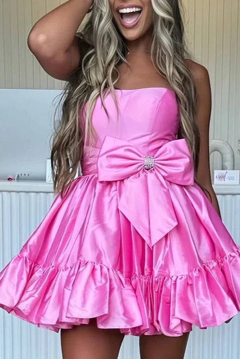 Cute Satin A-Line Strapless Empire Homecoming Dress