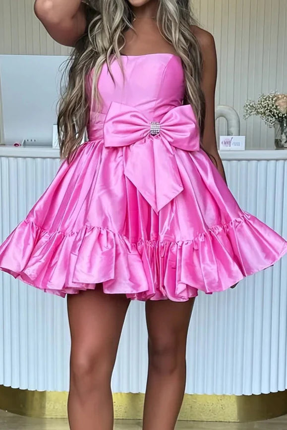 Cute Satin A-Line Strapless Empire Homecoming Dress