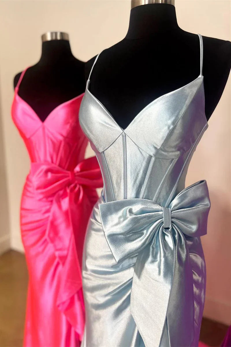 Mermaid Satin V-Neck Sleeveless Party Prom Dress With Train