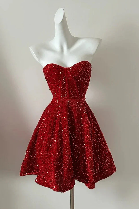 Cute Sparkly Sweetheart Strapless Sequins Party Homecoming Dress