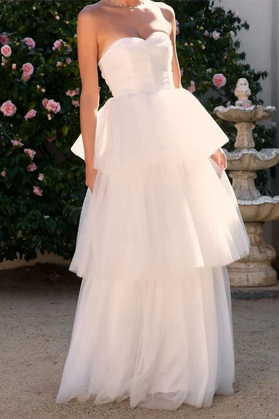 Cute Tulle A-Line Empire Sweetheart Strapless Tiered Wedding Dress