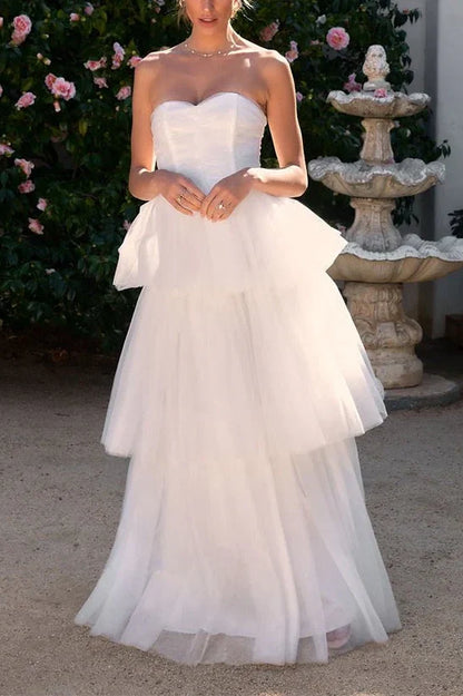 Cute Tulle A-Line Empire Sweetheart Strapless Tiered Wedding Dress