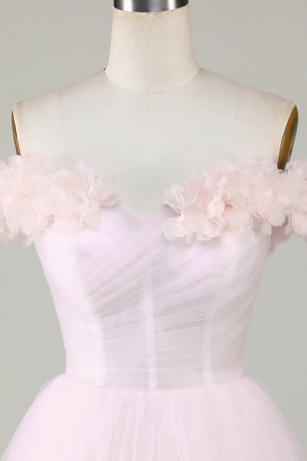 Cute Tulle A-Line Off-Shoulder Floral Embossed  Homecoming Dress