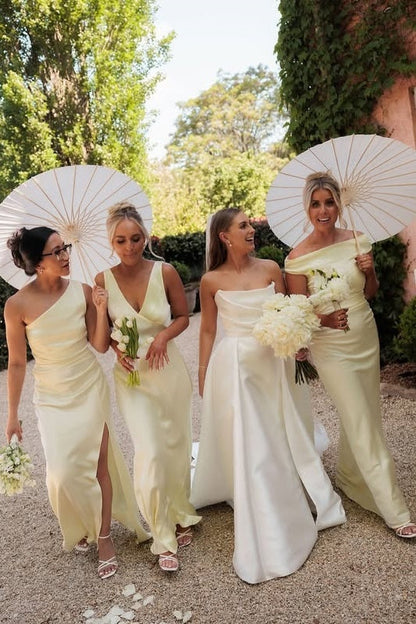 Cute Yellow Satin Empire Different Styles Bridesmaid Dress