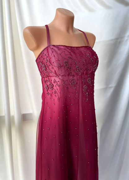 Girlhomeshops--Red exquisite floral beaded fashion long tulle prom dress graduation dress gh5521