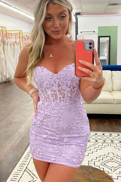 Sexy Bodycon Strapless Lace Mini Party Dress Homecoming Dresses