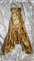 Vintage Golden Sweetheart Applique A-line Spaghetti Strap Evening Dress Prom Dresses TP3930