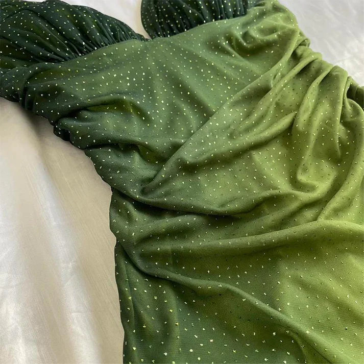 Shiny Green Gradient Long Chiffon Ball Gown Prom Dress Celebrity Dresses