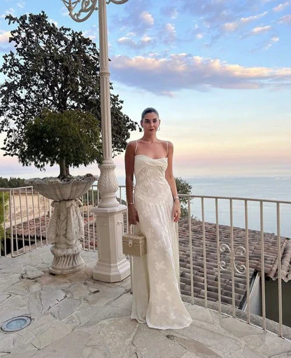 Ivory Tulle Spaghetti Strap Elegant Long Evening Gown Party Dress gh3014