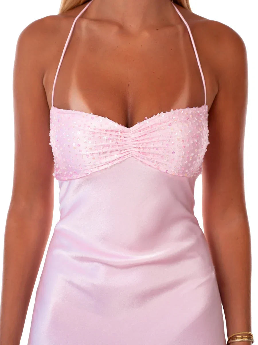 Spaghetti Straps Lace Up Satin Mini Homecoming Dress