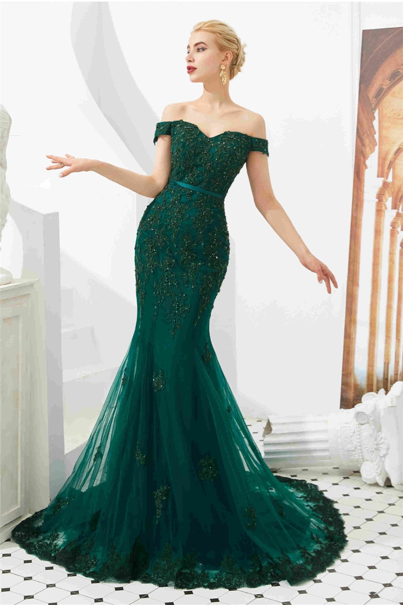 Mermaid Off-Shoulder Empire Lace Party Prom Dress