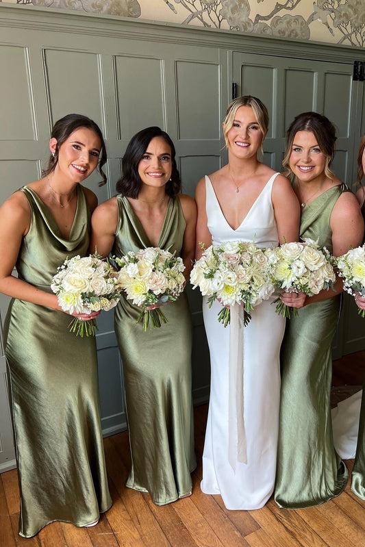 Dusty Sage V-Neck Sleeveless Mermaid Long Bridesmaid Dress