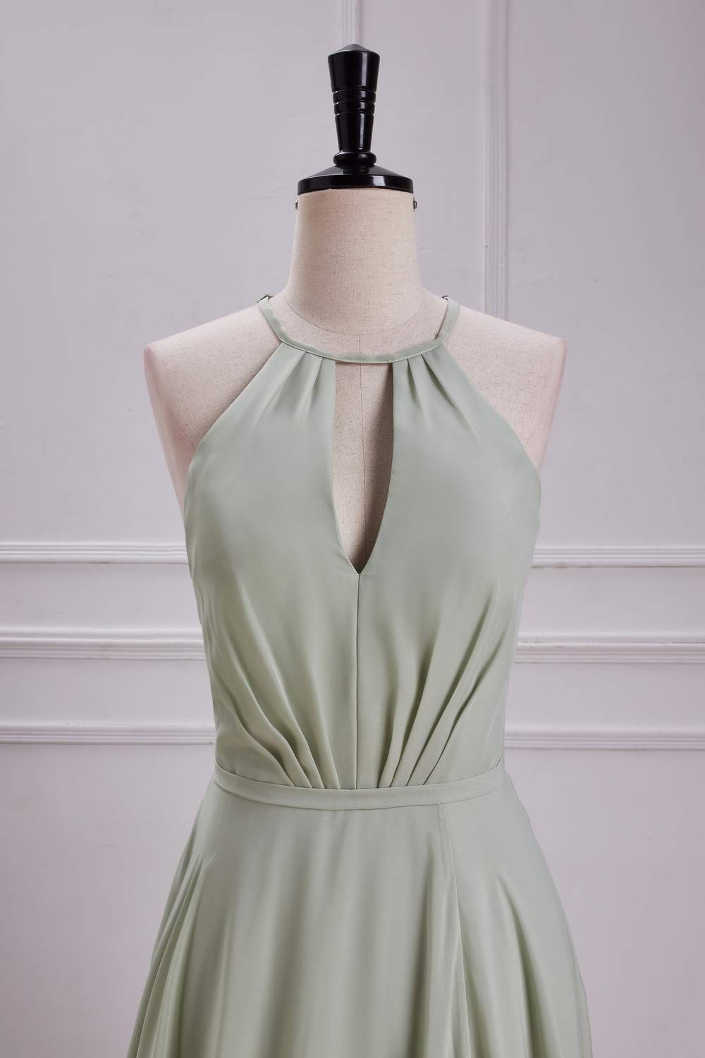 Dusty Sage Halter Keyhole A-line Long Bridesmaid Dress with Slit