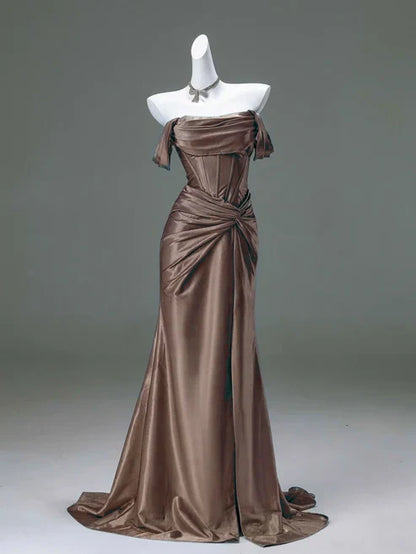 Free custom color and size blue/burgundy elegant off the shoulder pleated satin long formal mermaid ball gown evening dress party dress gh4245