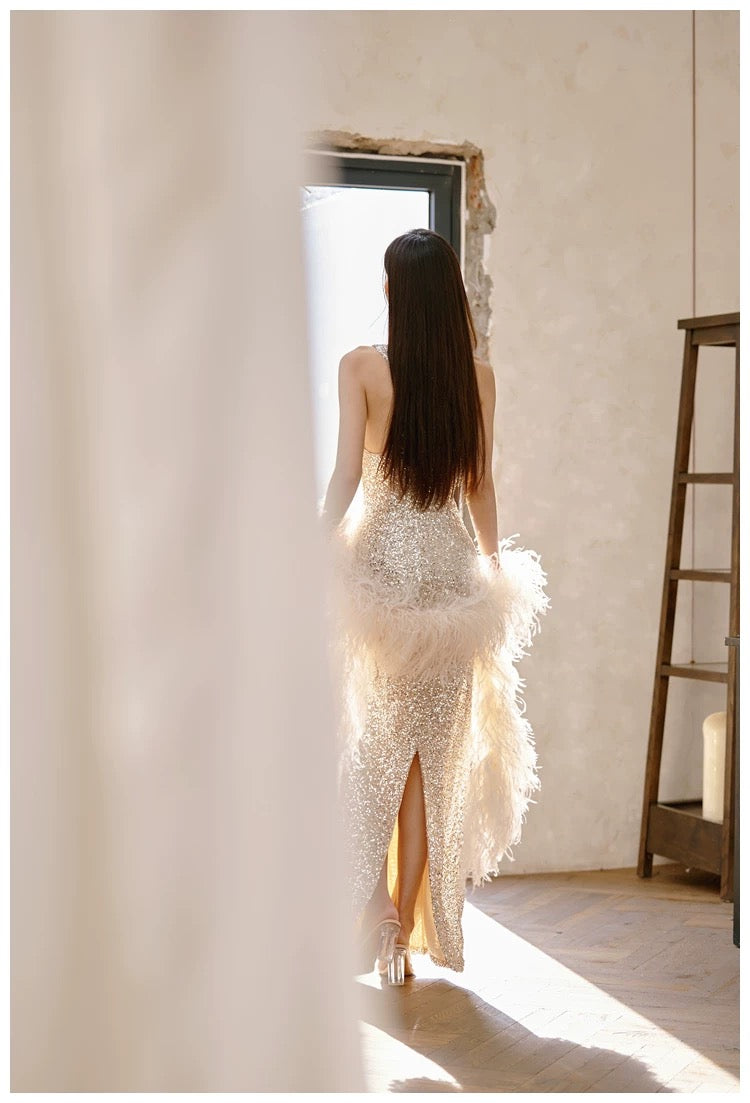 Sexy Mermaid Silver Sequin Evening Party Dress Birthday Outfits P643