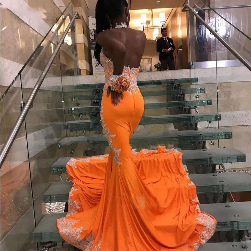 Gorgeous Mermaid Orange Prom Dress for Black Girls Maxi Dresses