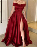 Elegant Satin Wedding Party Outfits A-line Side Slit Prom Dresses