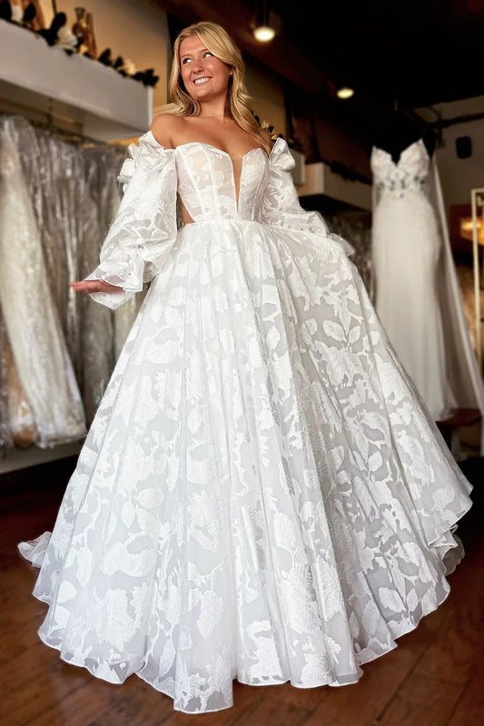 Elegant Lace A-Line Empire Sweetheart Detachable Sleeves Wedding Dress