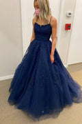 Elegant Navy Blue Tulle Lace Appliques Long Prom Dress,Formal Evening Dress,Gala Dresses