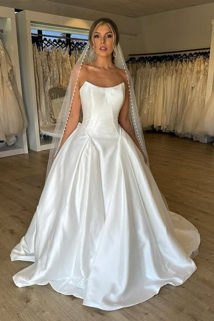 Elegant Satin A-Line Bateau Strapless Empire Wedding Dress