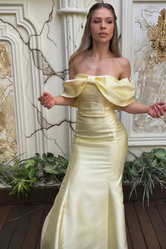 Elegant Satin Mermaid Off-Shoulder Empire Party Prom Dress