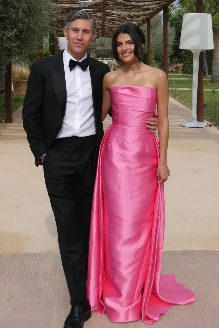 Elegant Satin Strapless Empire Party Prom Dress With Train