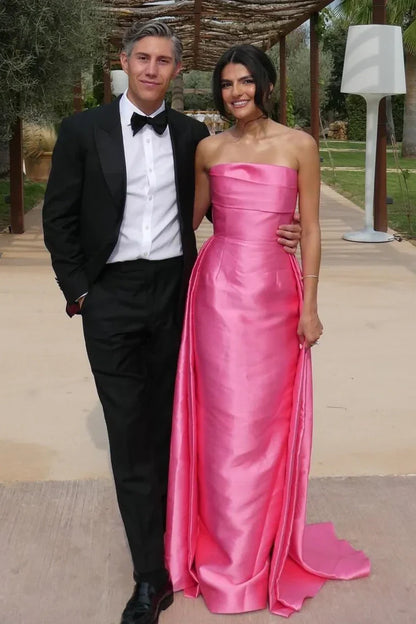 Elegant Satin Strapless Empire Party Prom Dress With Train