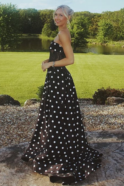 Elegant Strapless A-Line Two Tone Maxi Party Prom Dress