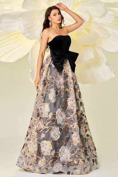 Elegant Strapless Empire Floral A-Line Party Evening Dress
