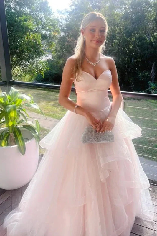 Elegant Sweetheart Sleeveless Tiered Tulle Party Prom Dress
