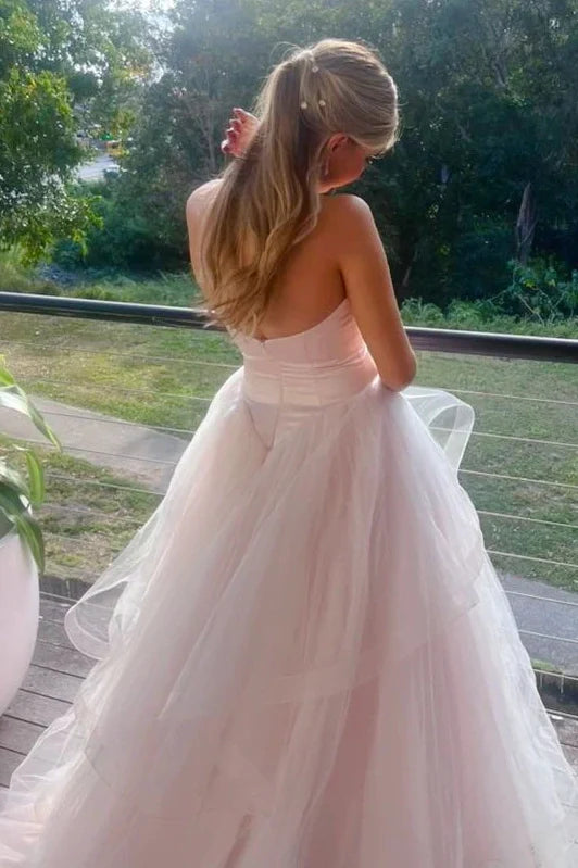 Elegant Sweetheart Sleeveless Tiered Tulle Party Prom Dress