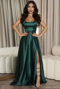 Hunter Green A Line Prom Dress Long Maxi Dress