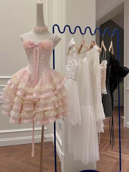 Princess Heart-shaped Collar Bow Herringbone Lace Edge Fluffy 17th Birthday Homecoming Dress P3781
