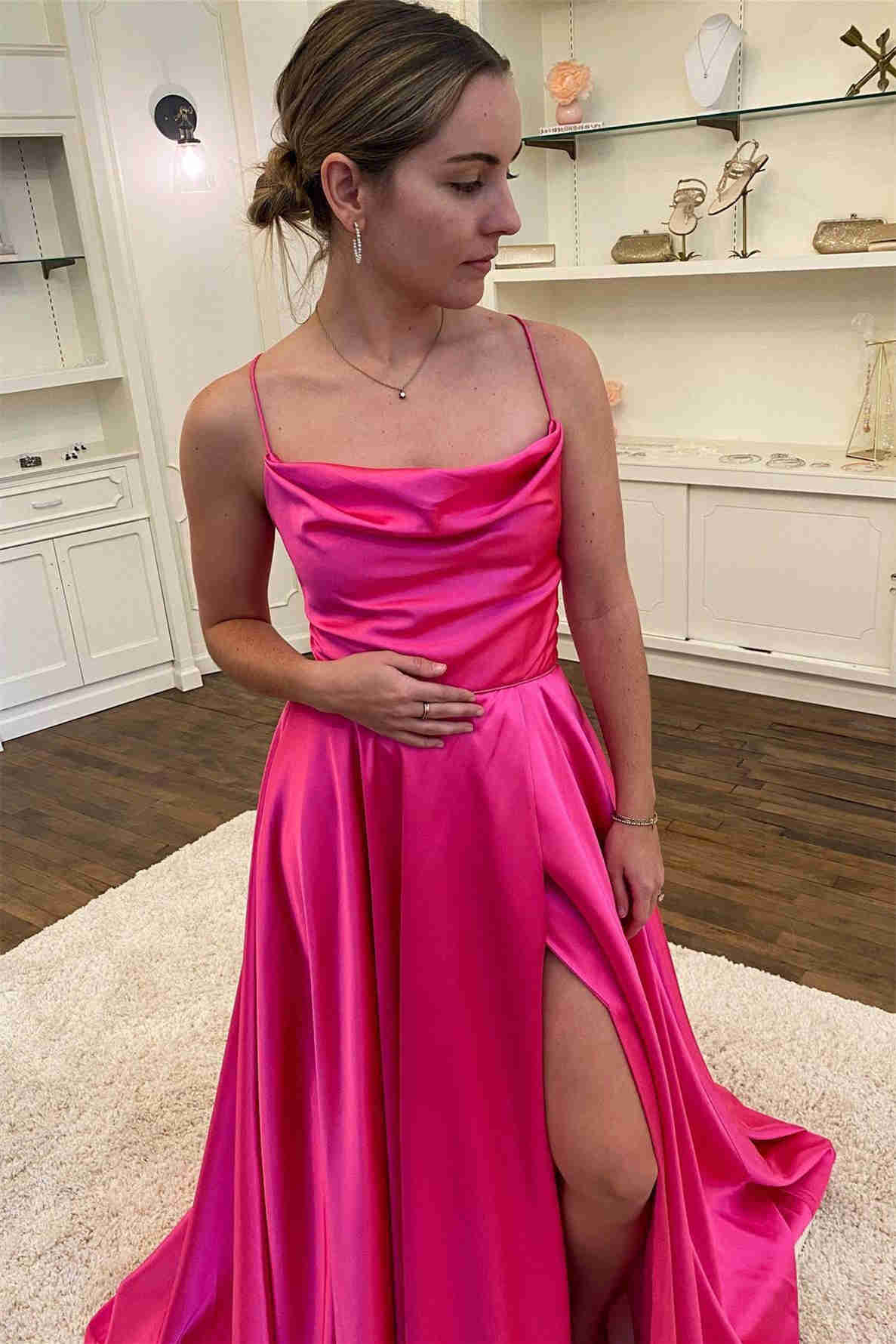 Classy Strapless Green Prom Dresses Satin Leg Slit Formal Dress