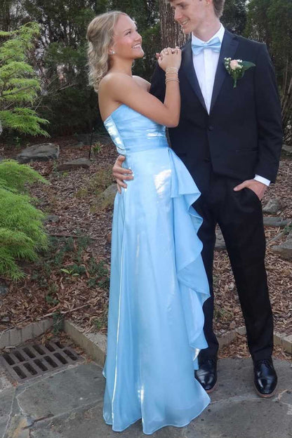 Fashion A-Line Pleated Strapless Chiffon Split Party Prom Dress